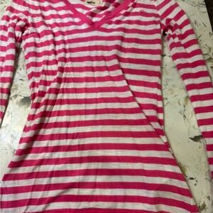 Hollister Pink and White Striped V-Neck Top